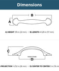 Dimensions diagram for 10 Pack Satin Nickel Cabinet Handles With 3 Inch Center To Center Holes Half Round Spoon Foot Casual Drawer Pulls For Kitchen Cabinets, Cabinet Doors, Dressers, And Furniture Makeovers, showing measurements.