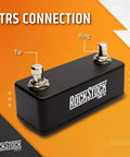 Dual Foot Switch Pedal For Guitar Effects With TRS Expansion To Extend Your Auxiliary Guitar Effects Processor Hand Wired And Built For The Road Matte Black Gig Ready Gear, showing two TRS switches labeled tip and ring.