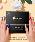 Cat Eye Gel Nail Polish Kit 12 Color Soak Off LED UV Gel Nails box with manicured hands holding it
