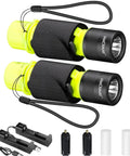 2 Pack IPX8 Waterproof Diving Flashlight Rechargeable Scuba Light with 3 Modes for Diving Snorkeling Fishing Emergency 1200 Lumen T6 LED