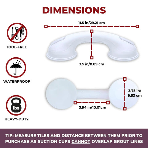No Tools Needed Suction Cup Bath Grab Bar For Bathtub And Shower Walls Safe Portable Bathroom Assist Handle White 12 Inch With Easy Lock Latches And Relocatable Grip For Seniors And Everyday Use