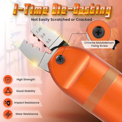 Close-up of Beast Fast Pneumatic Wire Crimping Tool for terminals 1.25mm to 5.5mm with chrome molybdenum fixing screw