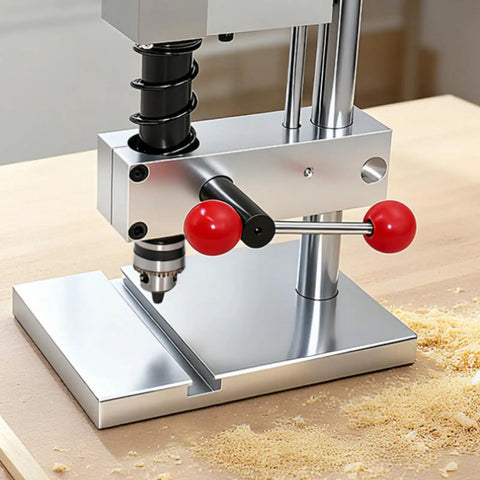 FytStycale Mini Bench Drill Press Heavy Metal Body Rectangular Base With Jt0 Chuck Flat Vise for precise drilling and woodworking tasks.