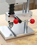 Compact Mini Bench Drill Press With Sturdy Metal Body In Sleek Black And Silver Finish Ideal For Precise Diy Projects And Small Workshop Tasks Featuring Easy Adjustment Knobs And Guided Vertical Slide Mounted Head For Superior Control And Accuracy with black spring and red knobs