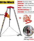 Heavy Duty Pulley Hoist Aluminum Rescue Tripod Worksite Ready Lift Kit For Emergency Rescue Confined Spaces Warehouses Garages Roofs And Wells With Self Locking Winch Steel Cable And Safety Belt 1200LBS
