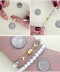 Magnetic Necklace Clasp Set With Double Lobster Clasps, Extra Strong Extender For Bracelets And Necklaces in use with pearls.
