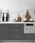 Modern kitchen featuring 30 Pack Curved Cabinet Pulls With 3 Inch Center Hole Brushed Nickel Zinc Alloy Durable Handles on dark cabinets.