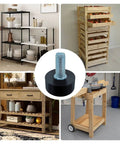 Eight Pack M8 Adjustable Rubber Furniture Levelers displayed with shelving units emphasizing non-slip chair leg fit