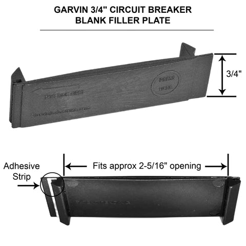 Solid Three Quarters Inch Universal Breaker Filler Plate BF075SQD 10 Pack For Electrical Panels showing size dimensions