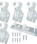 5 Piece Sliding Closet Door Roller Kit With MP6501 Rollers And N 6560 Floor Guide Includes Front And Rear Rollers, Adjustable Floor Guide, And Screws