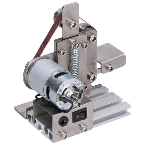 Jauarta Mini Belt Sander Grinder Aluminum Alloy Polishing Machine 9000RPM with compact motor for wood and metal work.