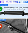Replacement Strain Relief Cord Guard For Worm Drive Circular Saw HD5750 5825 shown installed and uninstalled protecting cables.
