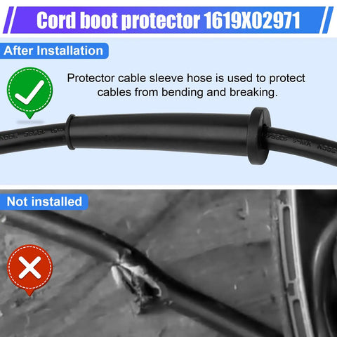 Replacement Strain Relief Cord Guard For Worm Drive Circular Saw HD5750 5825 shown installed and uninstalled protecting cables.