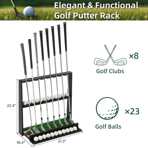 Wooden Golf Putter Stand With Ball Storage Holds 8 Clubs And Up To 23 Golf Balls Space Saving Golf Club Holder display