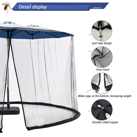 Versatile Mosquito Netting For 15Ft Patio Umbrella With Double Sided Screen Walls And Zipper Double Door Black installation view