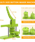 Ultimate Button Maker Machine Kit With Adjustable 2 Inch And 1.25 Inch Dies, green press tool with replaceable molds.