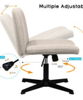 Side view of Criss Cross Chair for Home Office with no wheels, cross-legged base and adjustable height in beige fabric.
