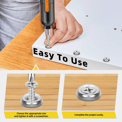 Hand tightening a screw with 160 Pcs 304 Stainless Steel Finish Countersunk Cup Washers Set In Seven Sizes Size 4 Through Size 16