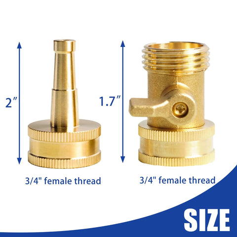 Two Pack Heavy Duty Brass Hose Nozzles With Two Shutoff Valves High Pressure Jet Nozzles Three Quarter Inch GHT Fittings
