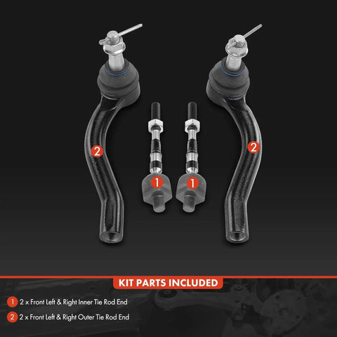 Infiniti Front Inner And Outer Tie Rod End Kit Replacement For Precise Steering And Even Tire Wear Reduction Direct Fit Front Suspension Upgrade For EX35 EX37 G37 M35 M45 Q50 AWD Models, 4-piece