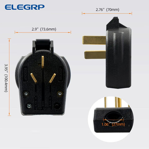 Heavy Duty NEMA 10 30P And NEMA 10 50P Angle Plug For Electric Dryers And Ovens 3 Pole 3 Wire Non Grounding 30A 50A
