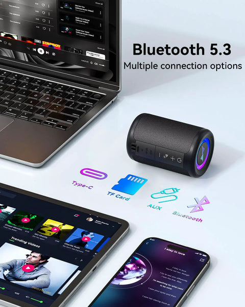 Ultra Lightweight Portable Bluetooth Speaker With LED Lights TWS Stereo Sound Type C Power Bluetooth 5.3 AUX And TF Card Input Outdoor Ready Mini Speaker For Travel Home Parties The Coolest Gift next to electronic devices