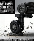 Heavy Duty Universal Luggage Replacement Wheels 64x24mm Dead Silent PU Caster With ABEC Nine Bearings And 6mm Axle close-up of 64MM solid PU wheels.