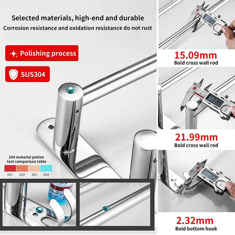 Retractable Towel Rack With 3 Tier Shelf And 2 Towel Bars Adjustable From 19.7 To 31.5 Inches Stainless Steel 304 materials