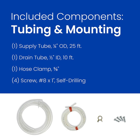 5845 Installation Kit For Whole Home Fan Powered Humidifier With Manual Control Easy DIY Install Compatible With 700M Black Finish USA Made Humidity System Upgrade image of tubing, hose clamp, and screws included