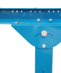 Detail shot of the adjustment mechanism on the Ultimation Light Duty Roller Stand With Adjustable Steel Conveyor Rollers Galvanized.