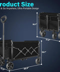Foldable Wagon Cart With Wheels For Groceries, Picnics, Beach Trips And More, Heavy Duty Collapsible Utility Wagon, Portable Hauler, 360Lb Capacity, Jet Black, Ideal For Shopping, Camping, Moving And Yard Work