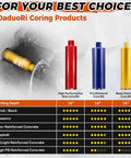 DaduoRi 8-inch wet core drill bit set: red high-performance, blue pro diamond, yellow basic diamond for concrete.