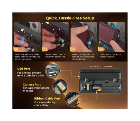 4.3 Inch Touch Screen Replacement Assembly For 5M And 5M Pro 3D Printers installation steps and ports overview