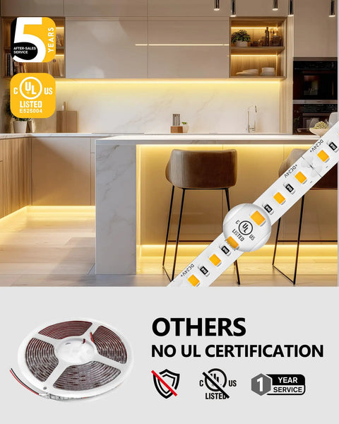 Warm White 3000K LED Strip Lights 32.8 Ft 24V Tape Light With Crazy Bright 240 Lumens Per Ft And 1200 LEDs Per Spool Ra 95 Plus IP30 Ideal For Under Cabinets Shelves And Accent Lighting UL Listed With 5 Year Warranty Power Supply Sold Separately
