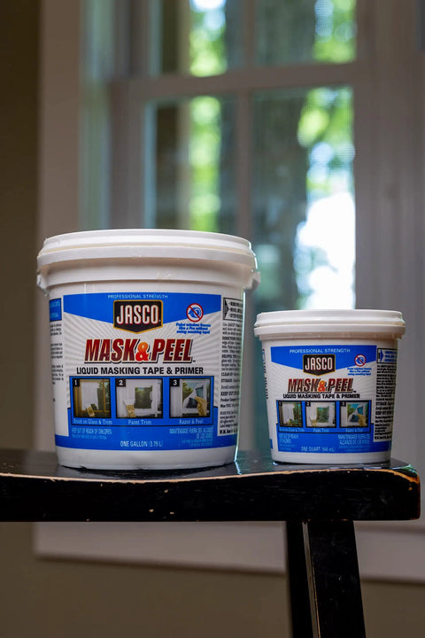 Liquid Masking Tape And Primer For Windows, Peelable Mask That Seals Window Frames, 1 Quart container on windowsill