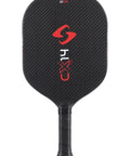 Front view of CX14H Hyper Red Pickleball Paddle With 8.0 Oz Weight Grip 3 And 5 Eighths Inch Longer Handle 14mm Stability Core SST Technology
