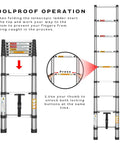 Instructions for Stainless Steel Telescopic Ladder For Home And Job Site Use No Fuss One Button Retraction 12.5 Ft Extension Ladder