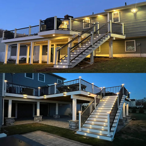 LED Outdoor Deck Light Kit 20 Pack Waterproof IP67 12V Low Voltage Recessed Stair Step Lighting With Warm White Diffusion Silver Finish