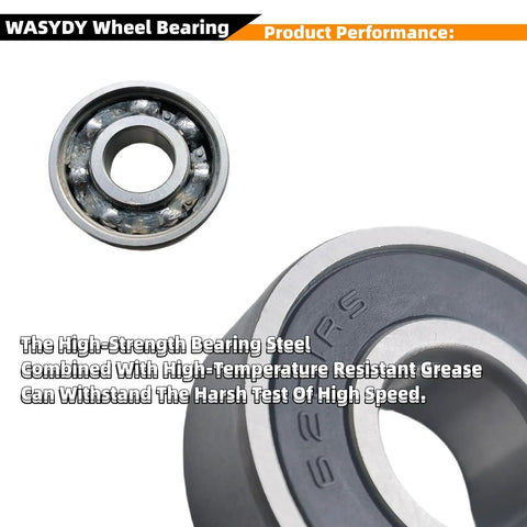Close-up view of 6201RS Mini Bike Wheel Bearing Kit showcasing steel material and performance for Coleman CT100U CT100X bikes and go-karts.