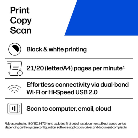 Technical specifications for a Wireless Laser Printer For Small Teams With Fast Black And White Printing Scanning And Copying.