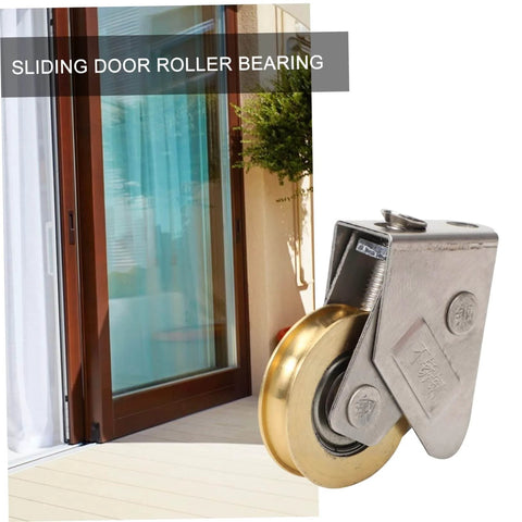 Heavy Duty Door And Window Bearing Pulley Roller Assembly Two Pack For Sliding Tracks shown with sliding door setup