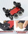 Premium Bearing Roller Featherboards Offer Dead Nuts Kickback Control Sweet Thin Rip Jig And Dependable Table Saw Guide For Router Table Fence Custom Carpentry close-up of quick-lock handle and adjustable pressure knobs.