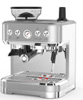 Top Shelf Espresso Machine With Built In Grinder And 15 Bar Pressure Hella Smooth Milk Frother For Fresh Brewed Lattes And Cappuccinos Sturdy Stainless Steel Coffee Maker Kitchen Upgrade, silver stainless steel design with controls.