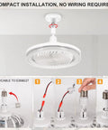 Easy Install No Fuss Multifunctional Ceiling Fan With Light And Remote, E26 Socket Compatible, installation guide shown.