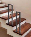 Two Pack U Shaped S Scroll Staircase Handrails Premium Carbon Steel Build Weather Resistant Coating Indoor Outdoor Step Railing on wooden stairs