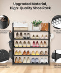 5 Tier Shoe Rack With Hook And Side Pocket, space-saving organizer holds 20 to 25 pairs, shown with books, plants, and shoes.
