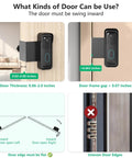 Anti Theft Video Doorbell Mount For Inward Swing Doors Weatherproof No Drill Kit For Renters Uber Easy Install And Theft Proof Keeps Doorbell Safe Without Blocking Sensor Fits Zero Point Eight Two To Two Inch Thick Black installed on inward swing door showing usage instructions.