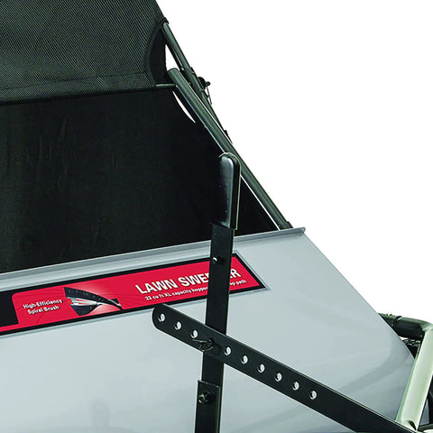 Heavy Hitter 42 Inch Ground Sweeper Featuring 22 Cubic Foot Hopper And Patented Spiral Polypropylene Brushes for lawn debris collection.