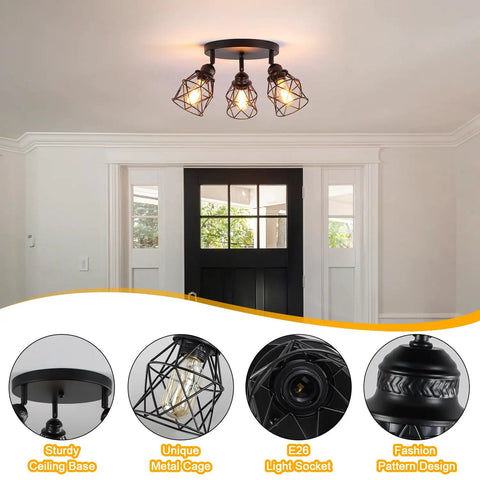 Adjustable Multi Directional Ceiling Light Fixture With E26 Base For Kitchen Hallway And Dining Room semi flush mount