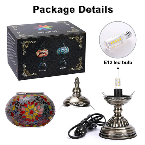 Turkish Mosaic Glass Table Lamp Tiffany Style Handmade With Bronze Base LED Bulb Included Multicolored Globe Lamp parts